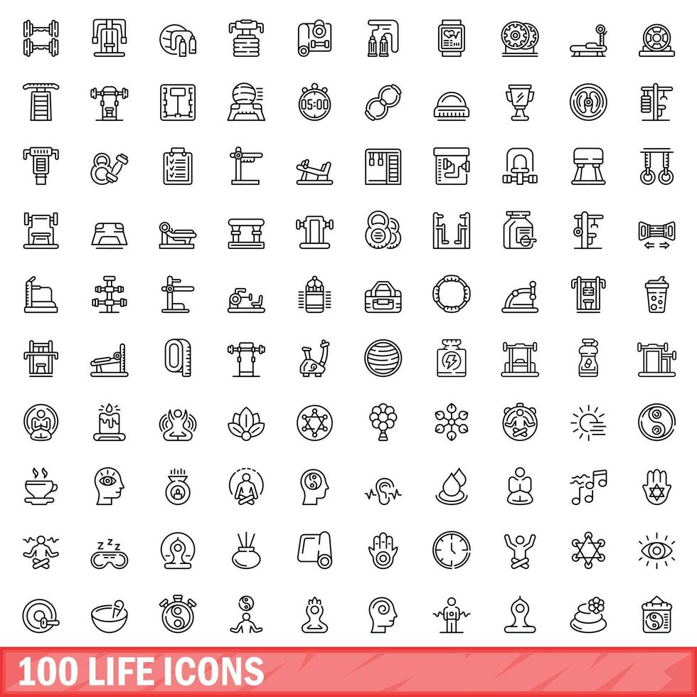 100 Leben Symbole Satz, Gliederung Stil vektor