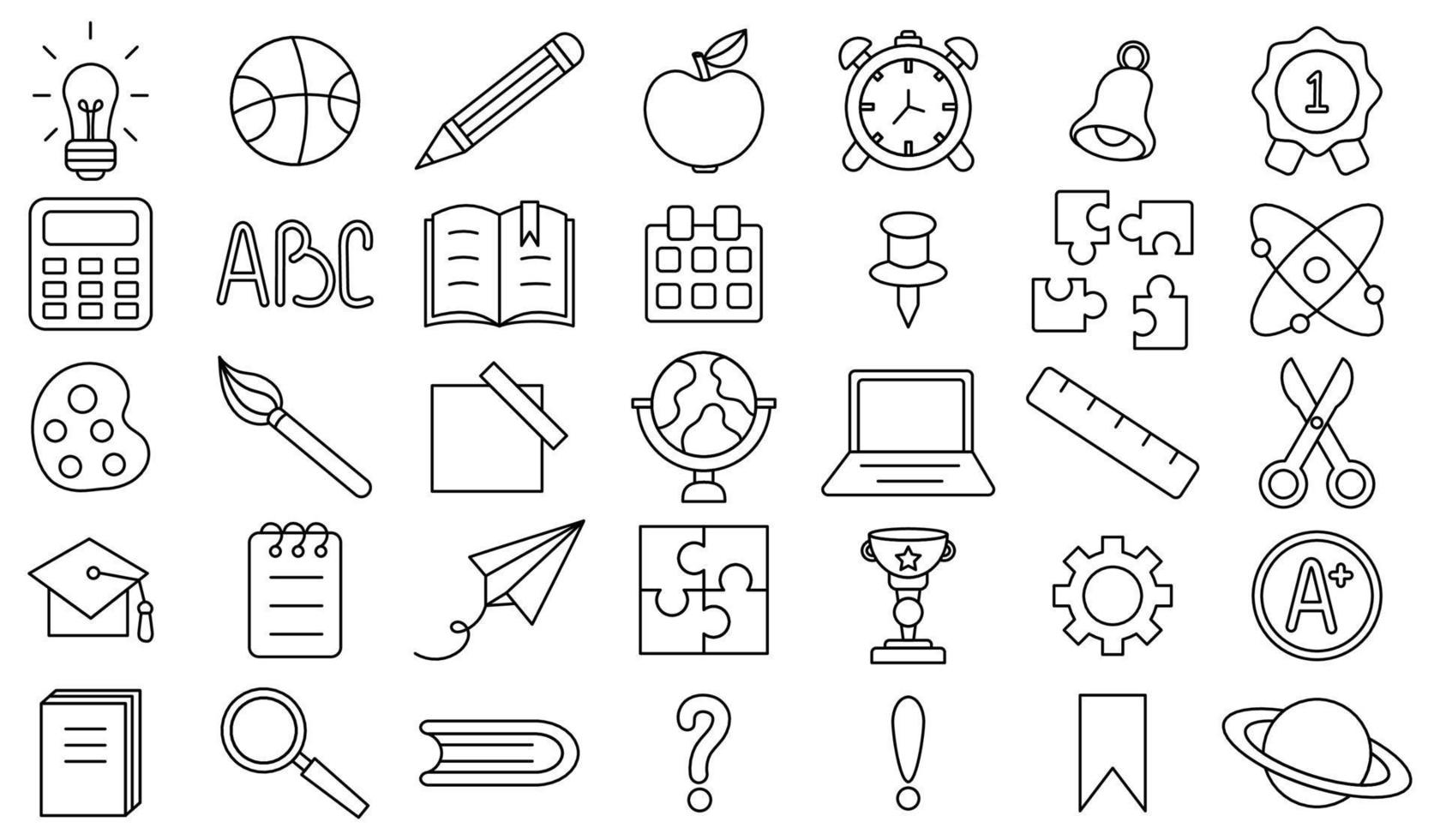 tillbaka till skola. uppsättning av redigerbar stroke ikoner av kontor leveranser för studerar på skola. samling isolerat utbildning barn tillbehör. vektor objekt grejer design. grafisk lappa element barn studie