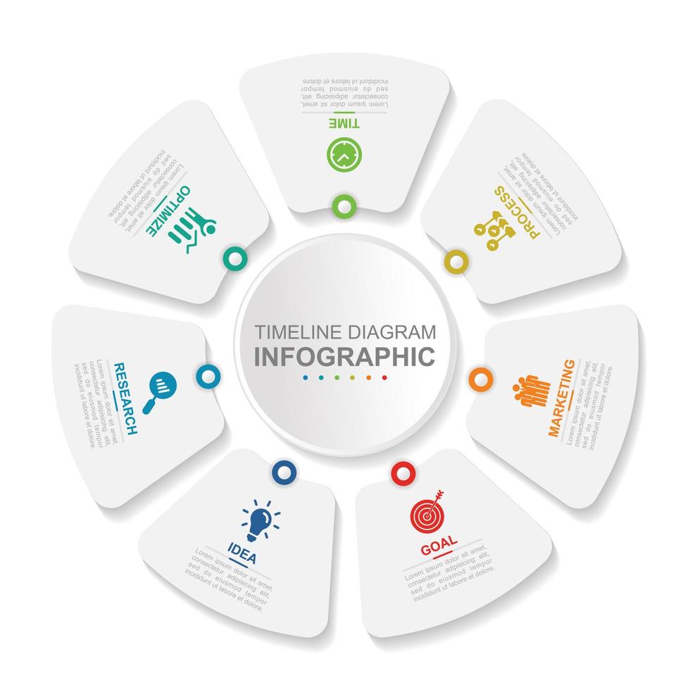 Infografik Geschäft Vorlage. Konzept von Sieben Optionen von Geschäft Projekt Management. Konzept Präsentation. vektor