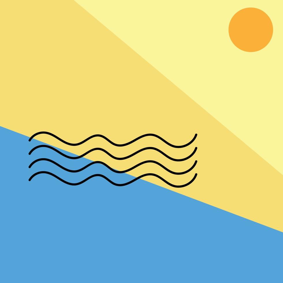 ein künstlerisch Gemälde repräsentiert das Meer und das Strand und das Sonne, Meer Aussicht malen, Meer Wellen, Blau und Gelb und Sand braun Farben, minimal Stil Zeichnung, geeignet zum Sozial Medien und Drucken vektor