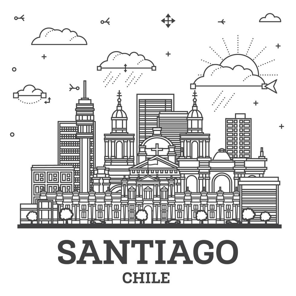Gliederung Santiago Chile Stadt Horizont mit modern und historisch Gebäude isoliert auf Weiß. Santiago Stadtbild mit Sehenswürdigkeiten. vektor