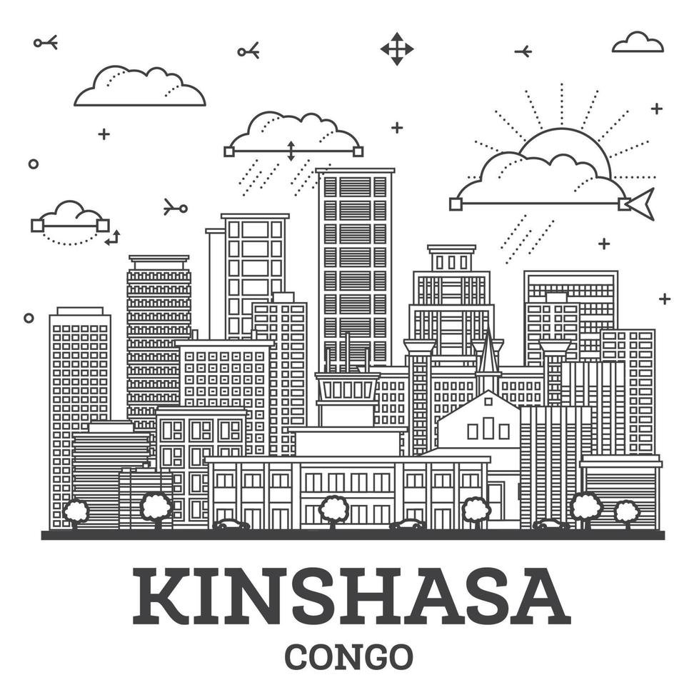 översikt kinshasa kongo stad horisont med modern och historisk byggnader isolerat på vit. kinshasa afrika stadsbild med landmärken. vektor