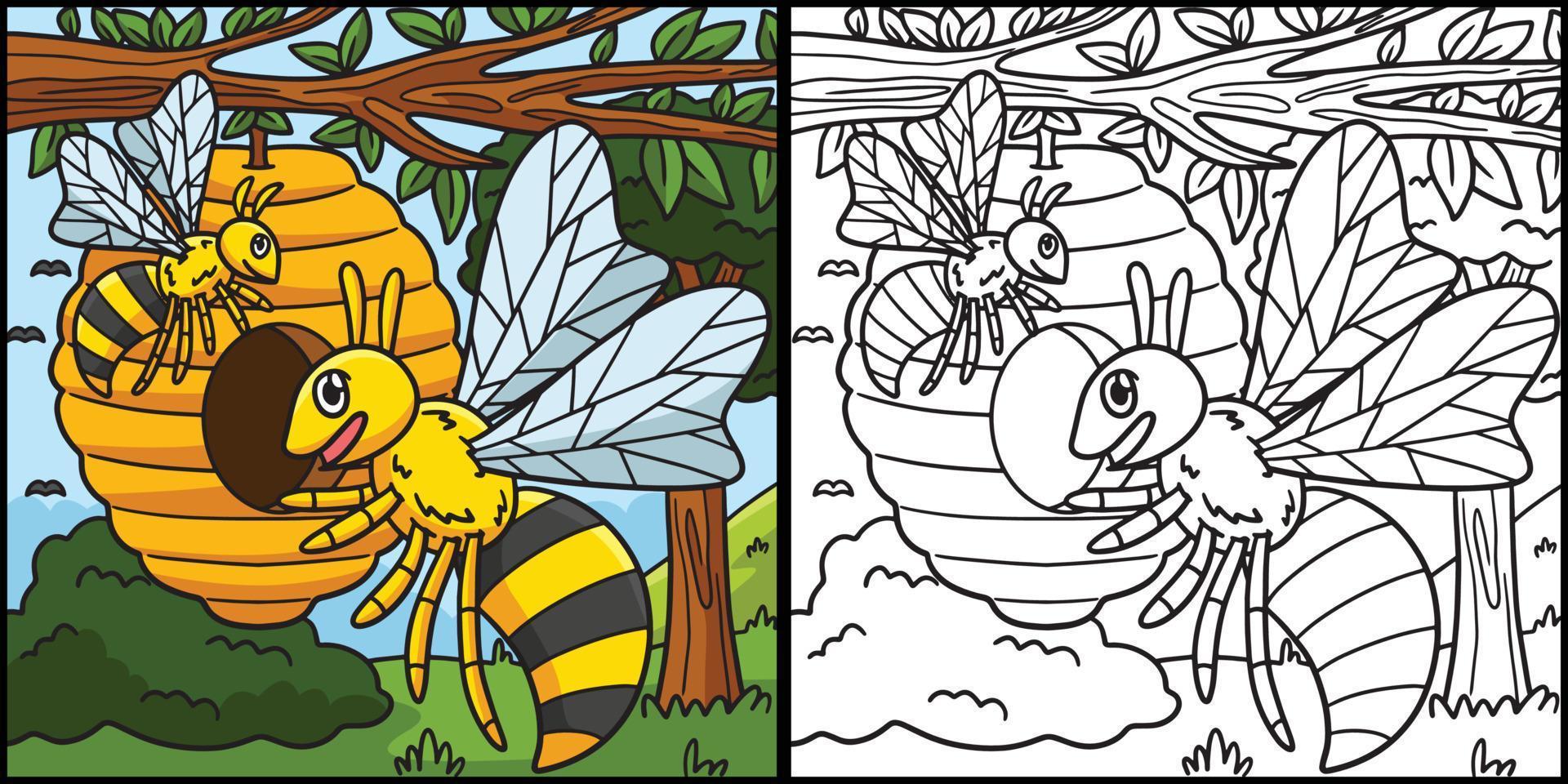 bee målarbok färgad illustration vektor