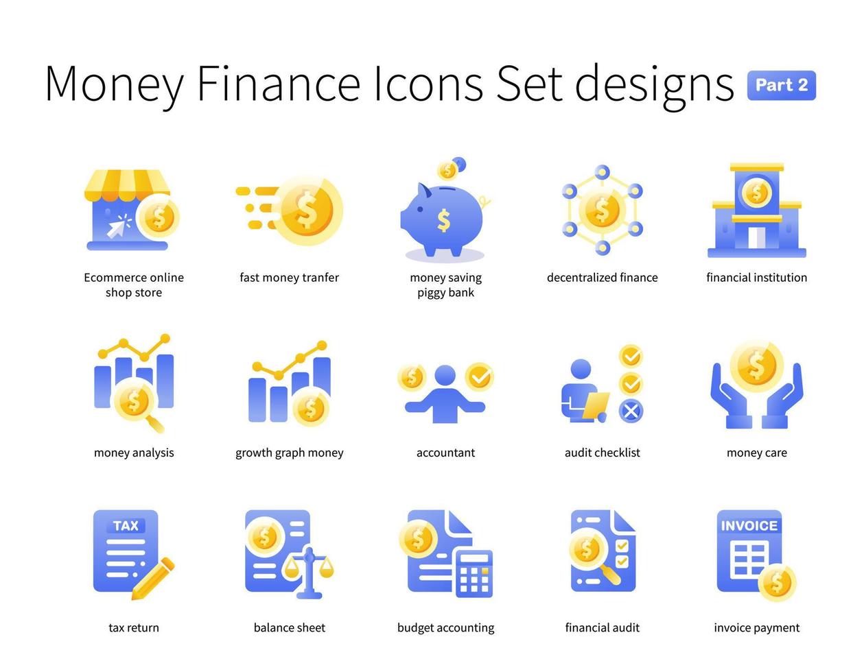 pengar finansiera ikoner uppsättning mönster del 2 vektor