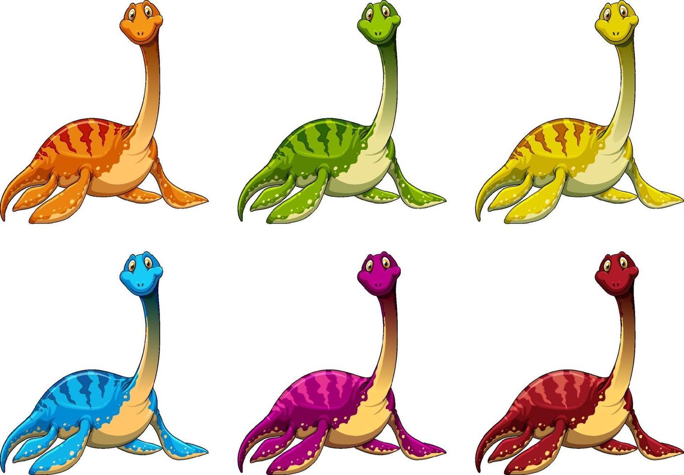 Set Pliosaurus Dinosaurier Zeichentrickfigur vektor