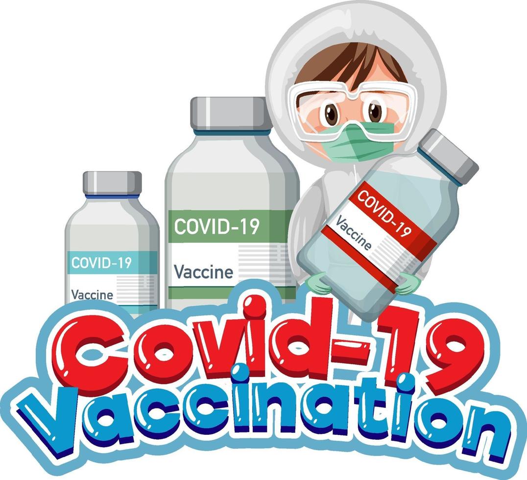 covid 19 vaccinations typsnitt med en läkare som håller covid 19 flaska vektor