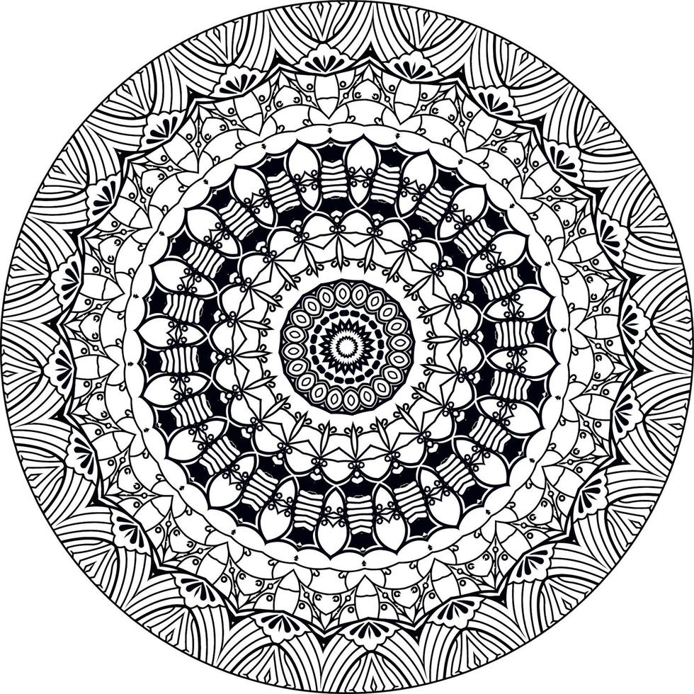 enkel klotter mandala med blommig och hjärta mönster på en vit isolerat bakgrund. för färg bok sidor. vektor
