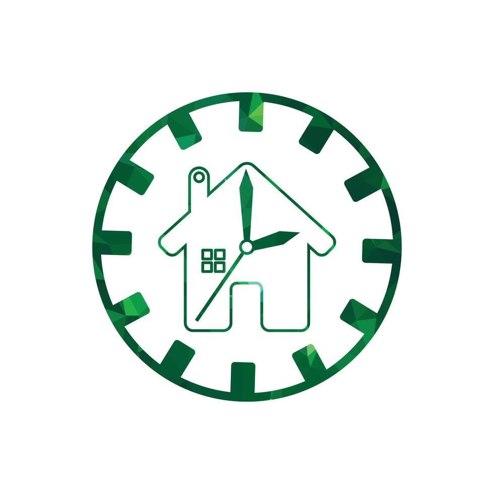 Haus und Uhr Symbol Design Vorlage. Grün Farbe. Vektor Illustration.