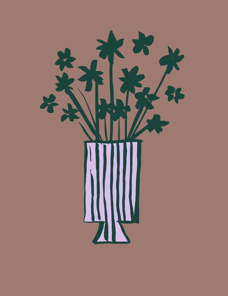 Poster mit Blumen im ein Vase. das abstrakt Blumen- Motiv, Hand gezeichnet. modisch botanisch Mauer Kunst im ein minimalistisch Stil. modern Innere Dekorationen, Postkarte, Design Element. Vektor Kunst Illustration.