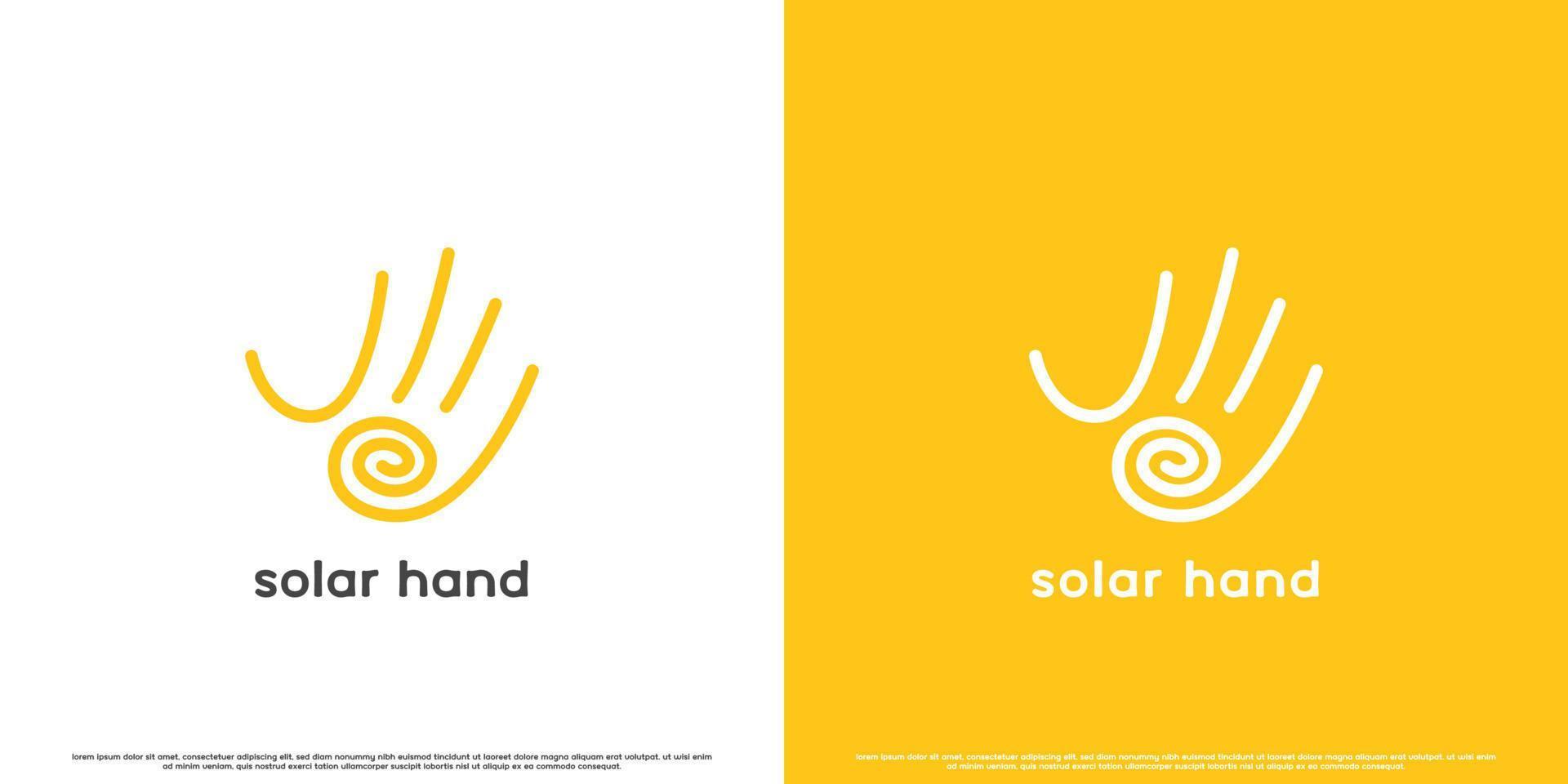 modern Solar- Hand Logo Design Illustration. Hallo fünf Hand Silhouette kreativ Idee modern minimalistisch eben einfach Solar- Sonne Technologie Mensch Natur. passen zum Wissenschaft Technologie Unternehmen Netz App Symbol. vektor