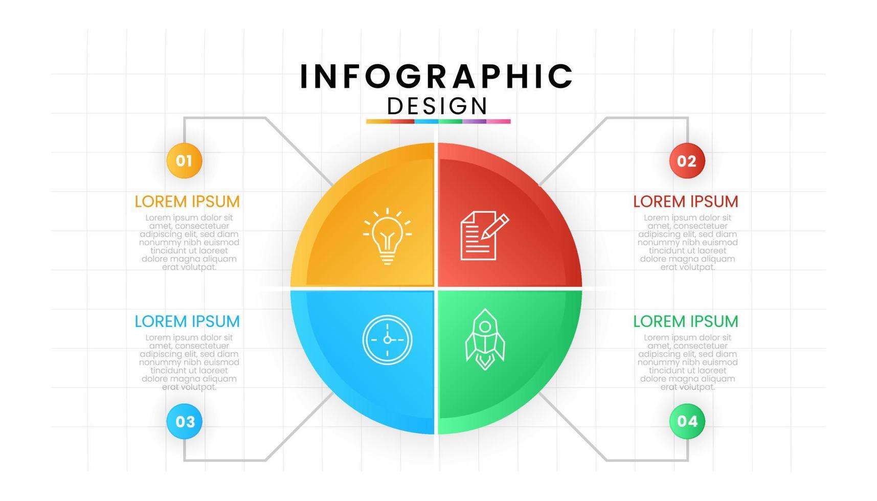 Infografik Vorlage zum Geschäft isoliert auf Weiß Hintergrund. Kreis runden kreisförmig Konzept mit 4 Optionen, Schritte, Teil, Vektor Präsentationen