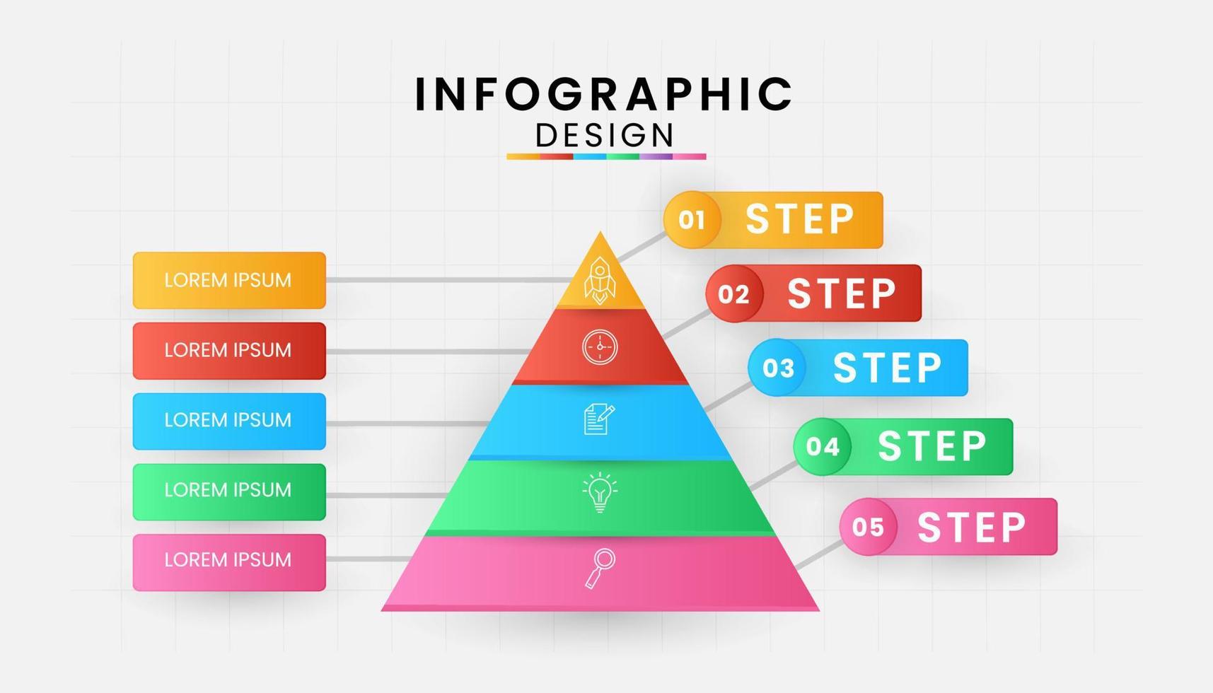 Infografik Vorlage zum Geschäft isoliert auf Weiß Hintergrund. Dreieck Pyramide Diagramm Konzept mit 5 Optionen, Schritte, Teil, Vektor Präsentationen.