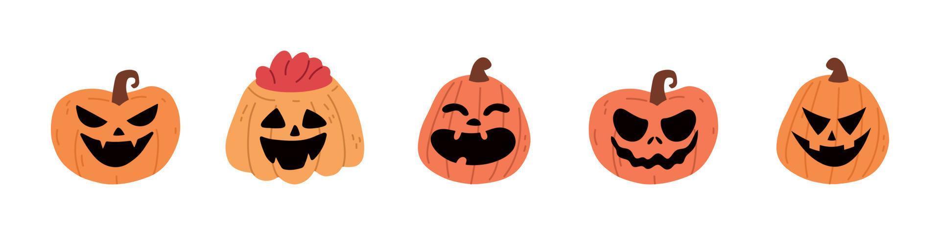 söt silhuetter av halloween pumpor. tecknad serie pumpa former uppsättning. vektor isolerat illustration