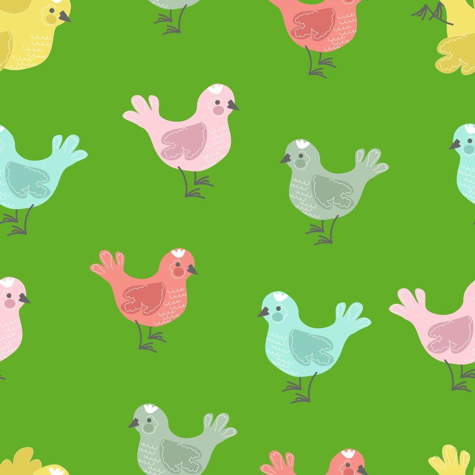 vektor illustration sömlös mönster klotter färgad vår fåglar på grön bakgrund