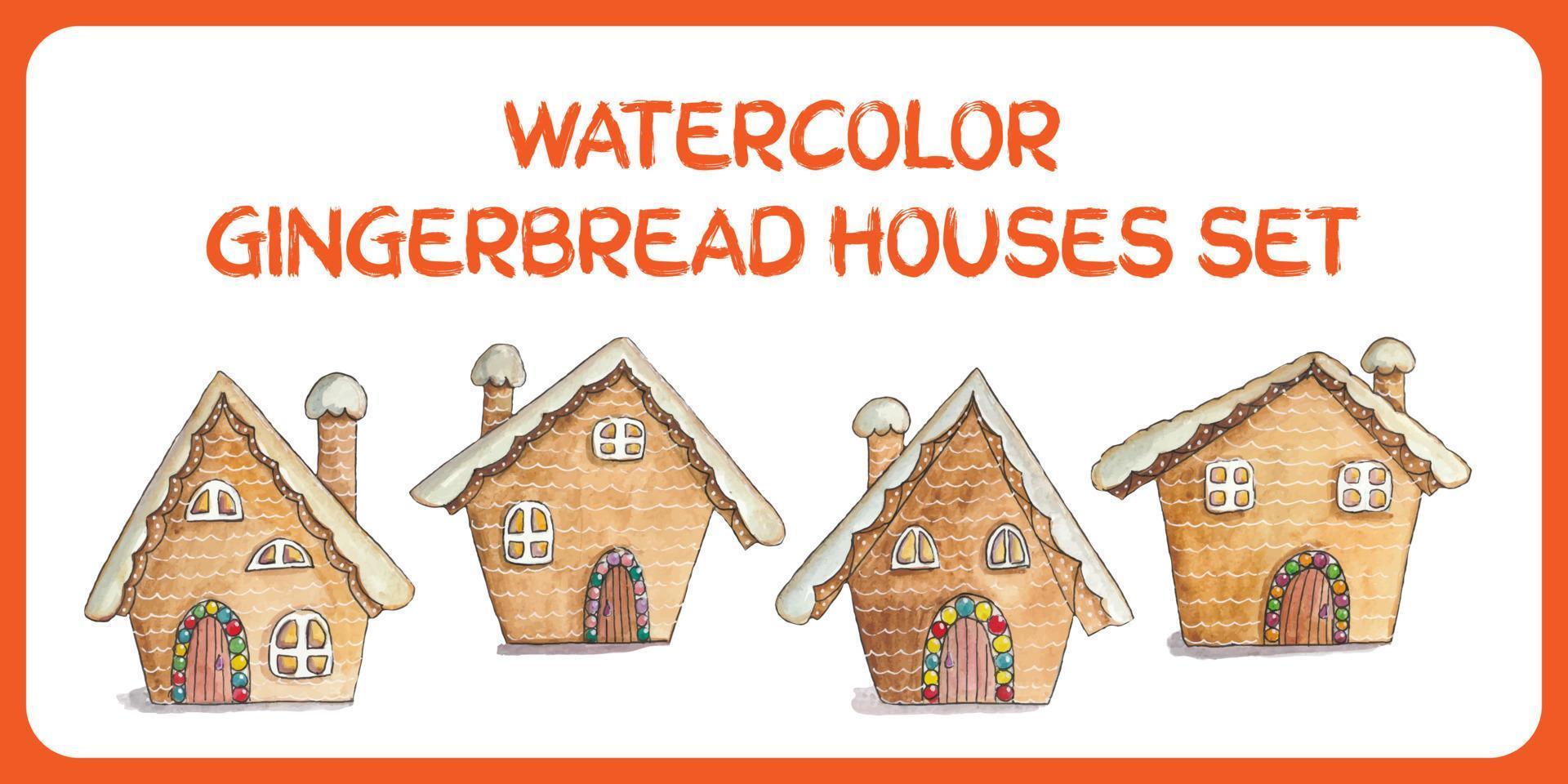 vektor illustration uppsättning av vattenfärg pepparkaka hus
