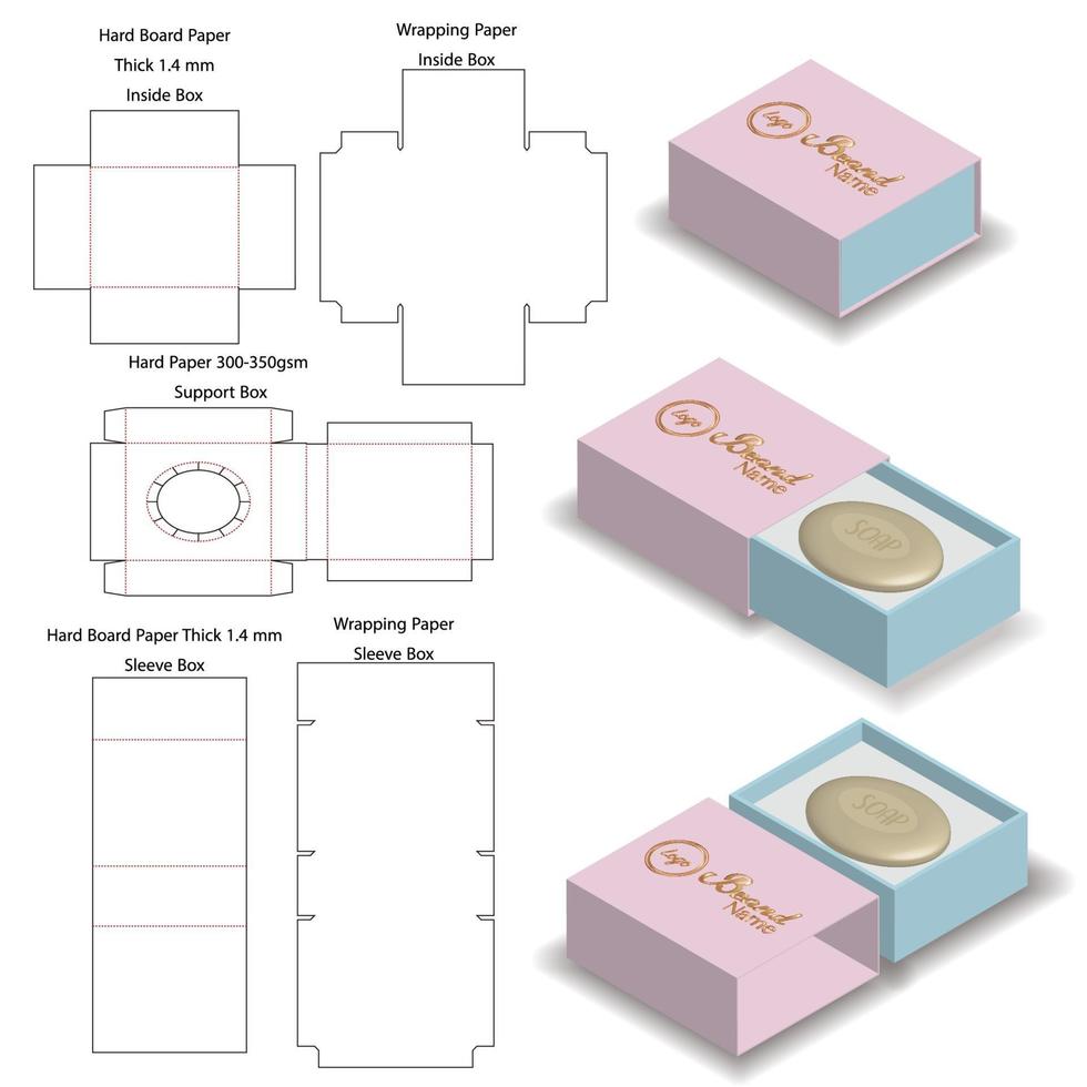 hylsa stel låda för tvål mockup med matris linje vektor