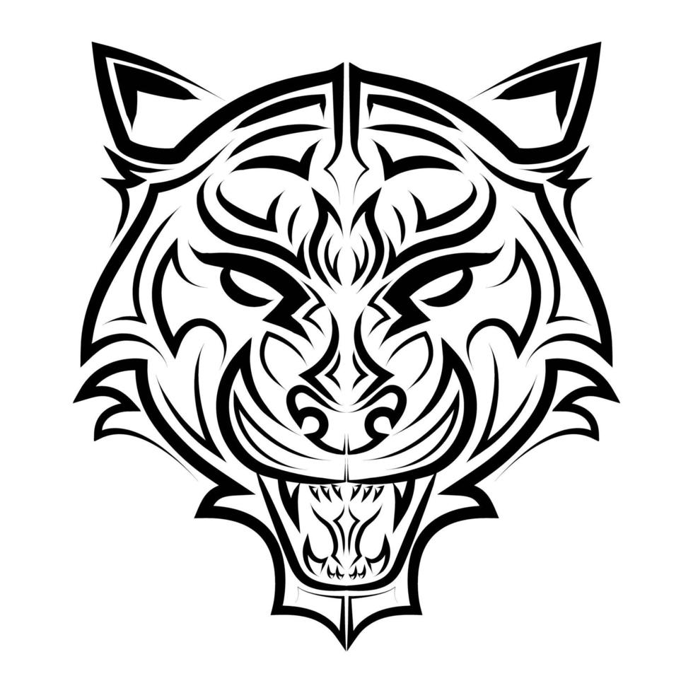 Schwarzweiss-Linienkunst des Tigerkopfes. Gute Verwendung für Symbol, Maskottchen, Symbol, Avatar, Tattoo, T-Shirt-Design, Logo oder jedes gewünschte Design. vektor