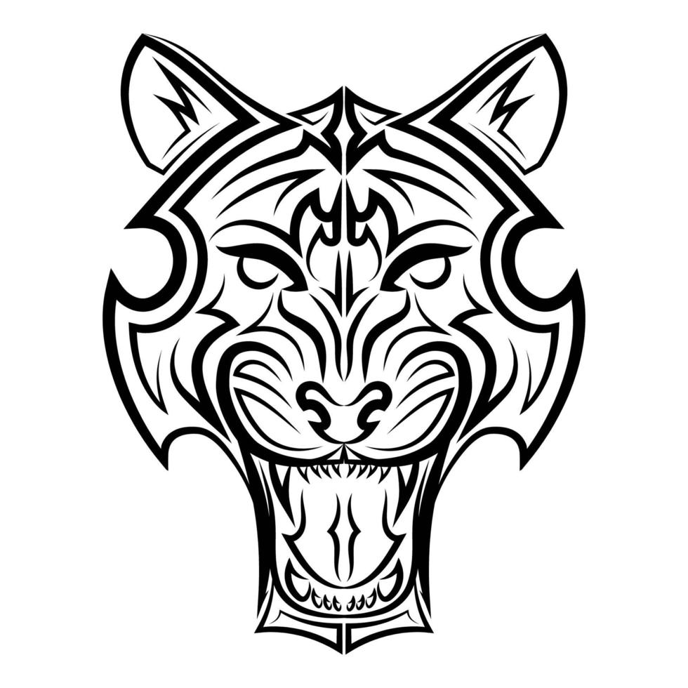 Schwarzweiss-Linienkunst des Tigerkopfes. Gute Verwendung für Symbol, Maskottchen, Symbol, Avatar, Tattoo, T-Shirt-Design, Logo oder jedes gewünschte Design. vektor