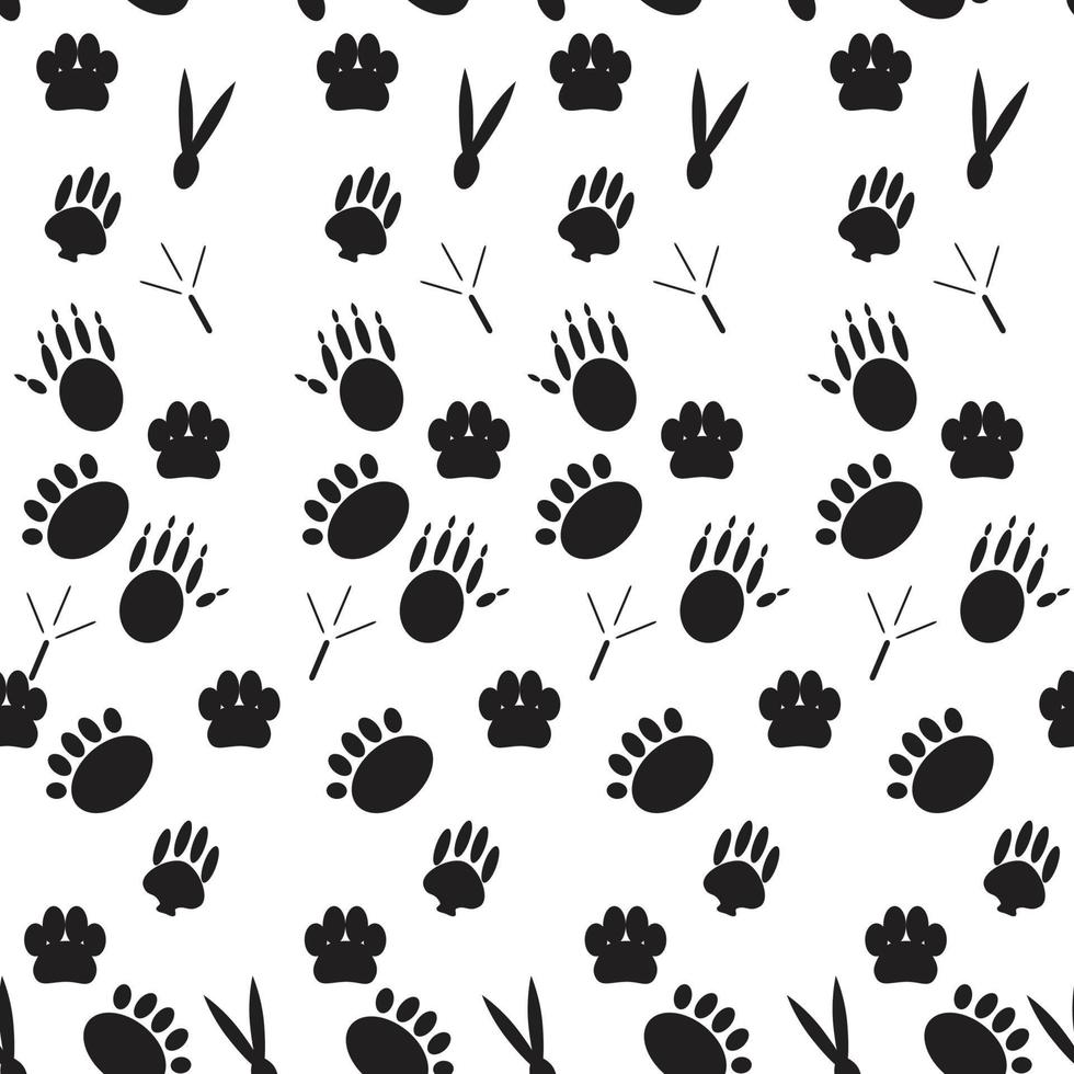 svartvit mönster fotspår olika däggdjur vektor