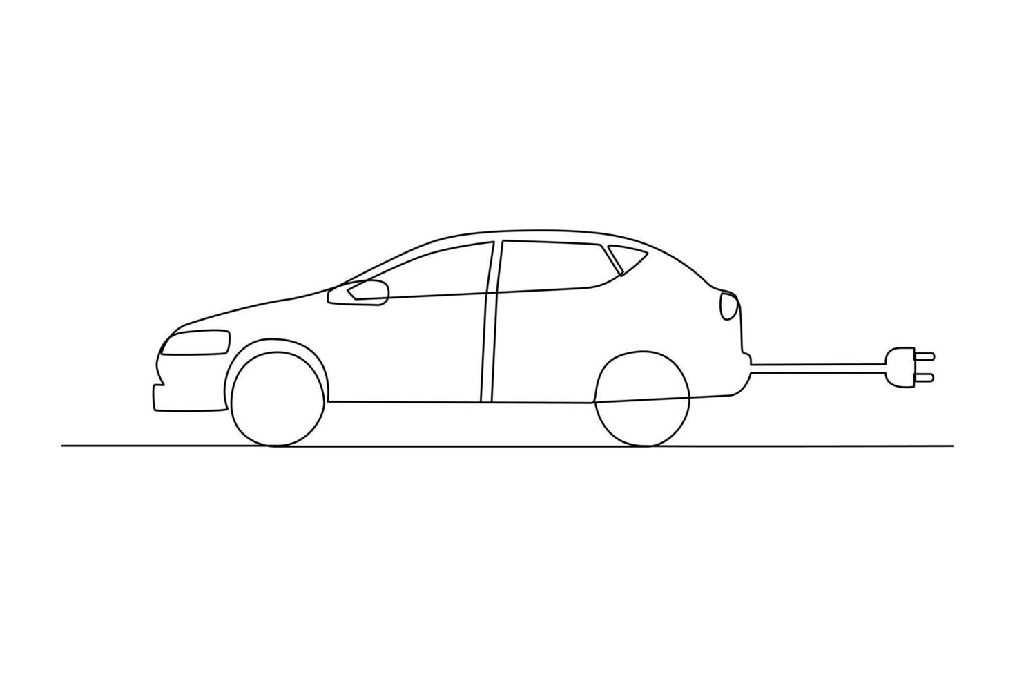 kontinuerlig ett linje teckning elektrisk bil med plugg. elektrisk bil begrepp. enda linje dra design vektor grafisk illustration.