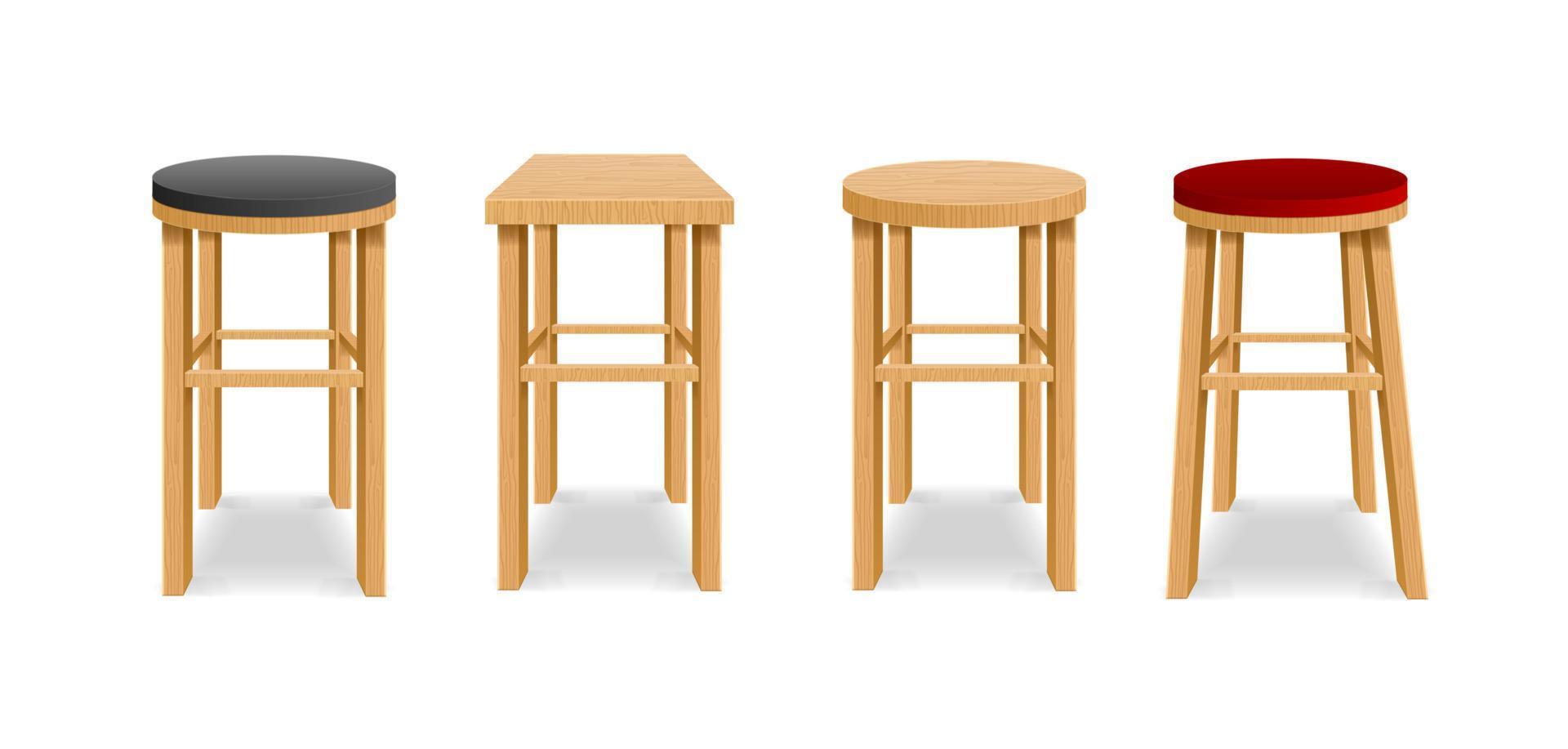 realistisk detaljerad 3d annorlunda trä- bar stol uppsättning. vektor