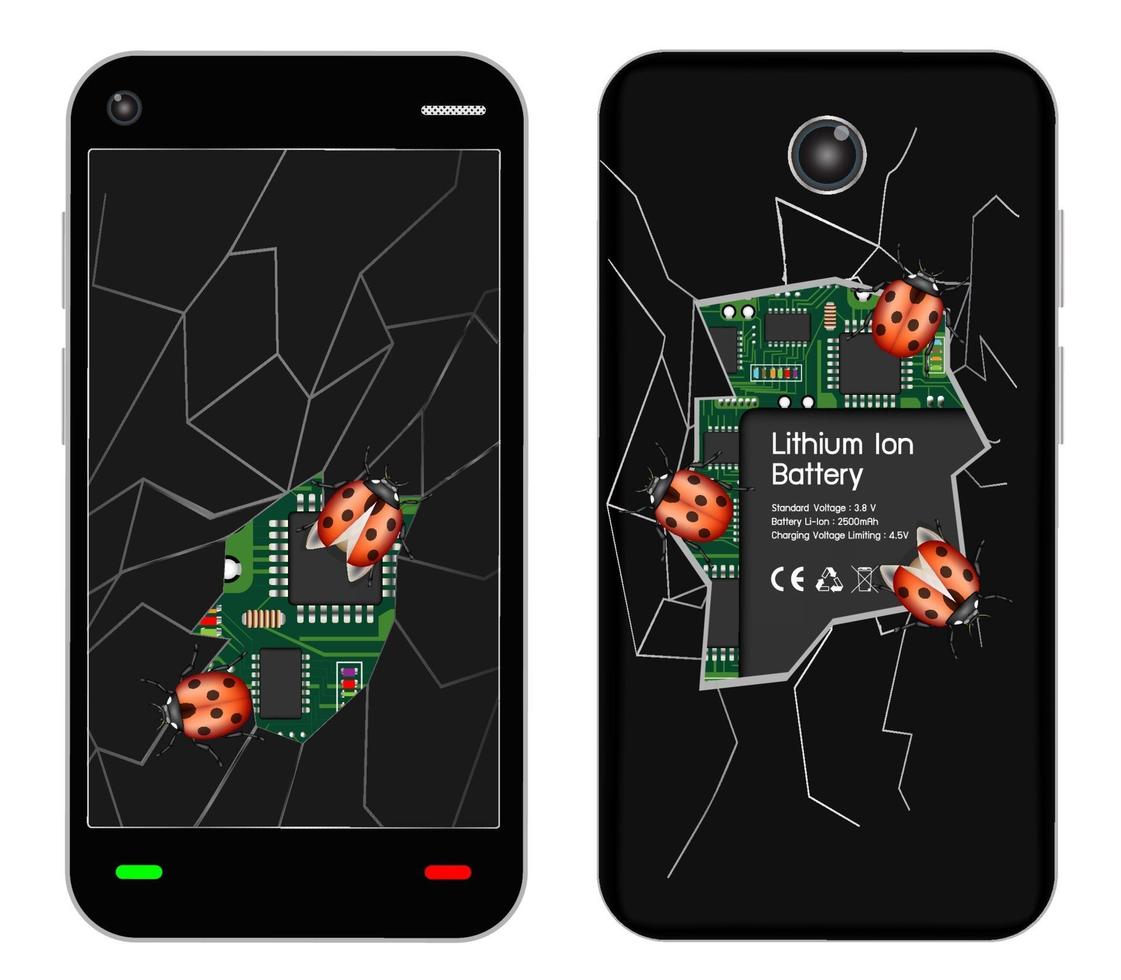 trasiga smartphones med buggar vektor
