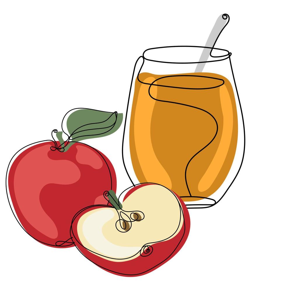 kontinuerlig ett linje teckning av äpple juice vektor