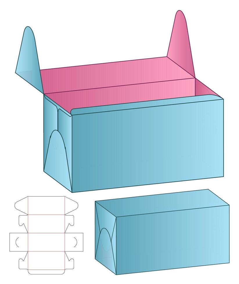 låda förpackning stansad mall design. 3d mock-up vektor