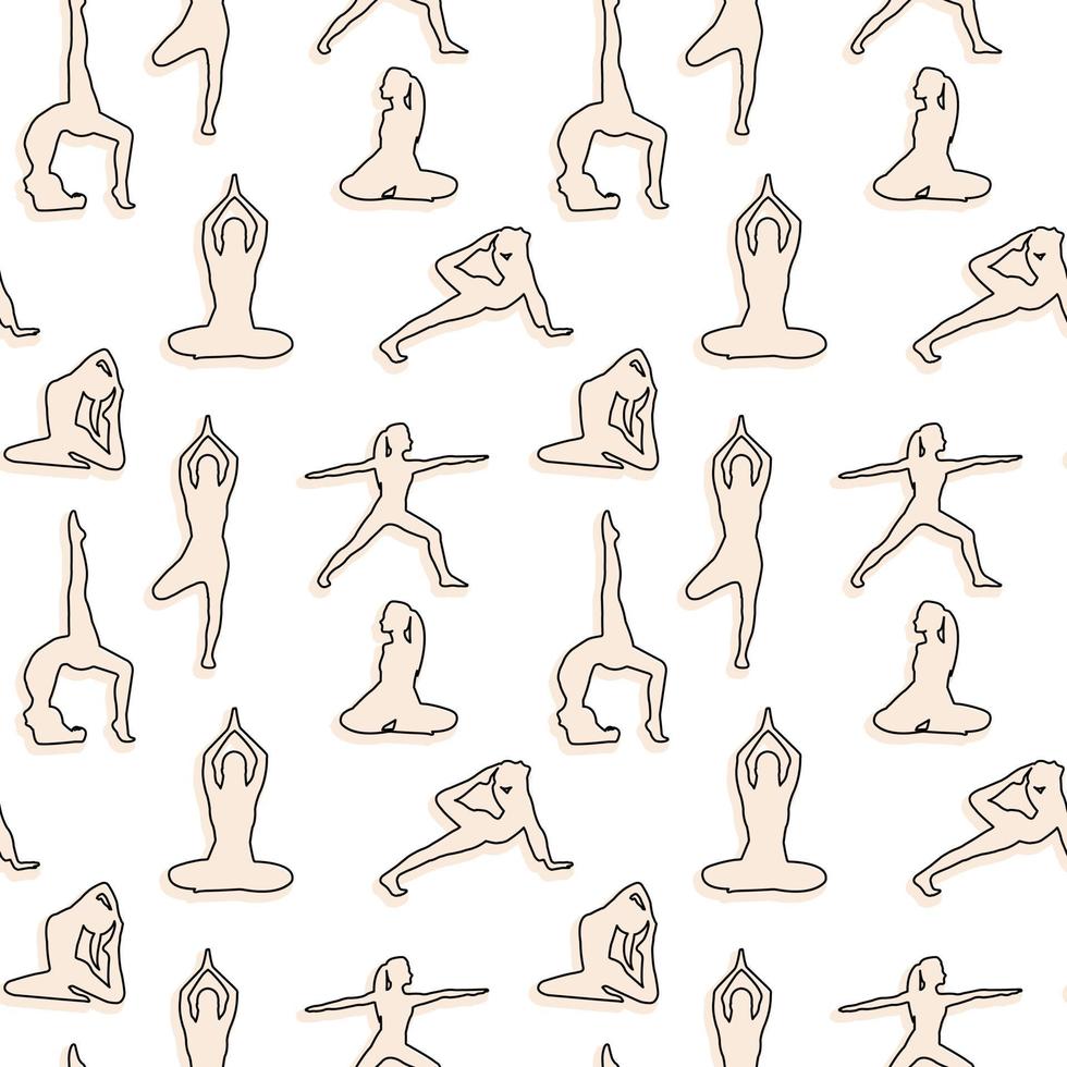 sömlös mönster med silhuetter av flickor håller på med yoga. de begrepp av sporter, mental hälsa. samling av klistermärken. vektor bild