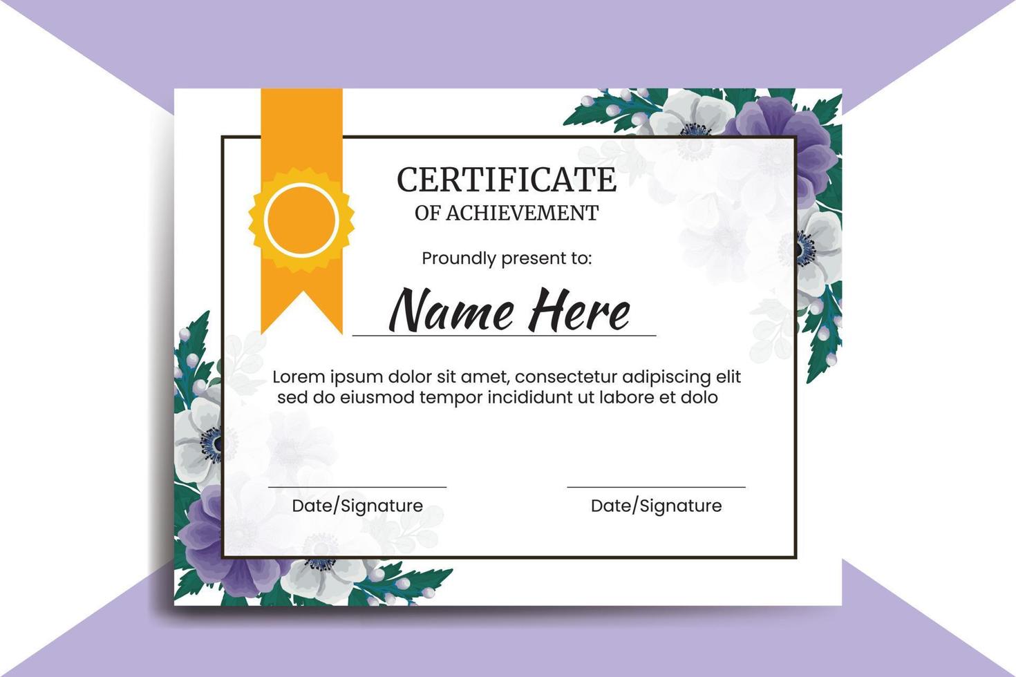 certifikat mall anemon blomma vattenfärg digital hand dragen vektor