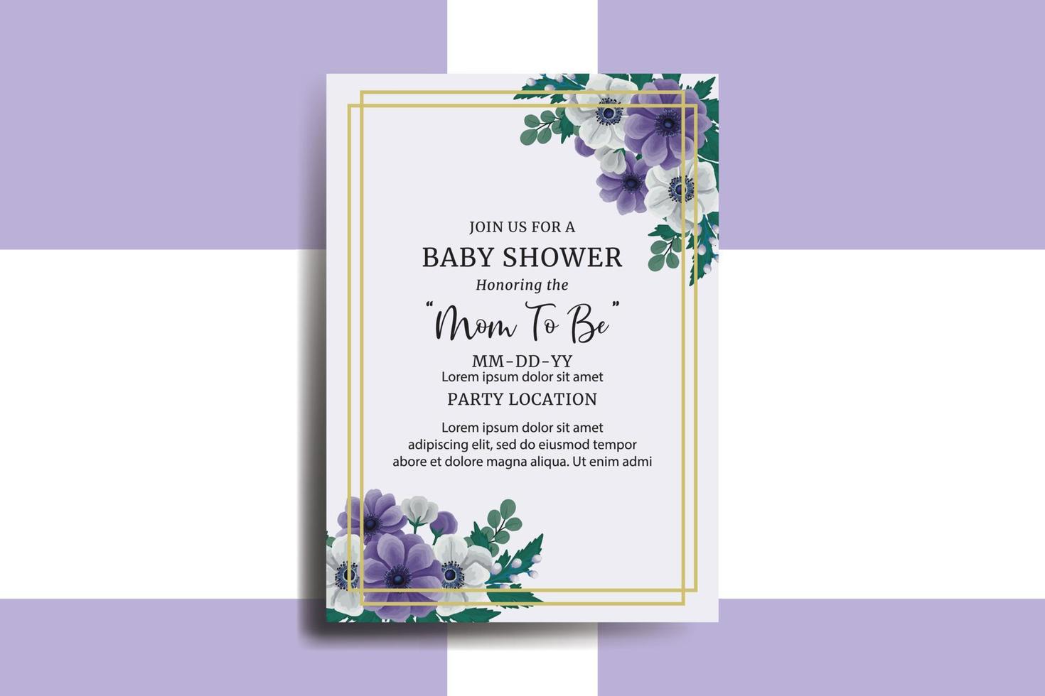 Baby Dusche Gruß Karte Anemone Blume Design Vorlage vektor