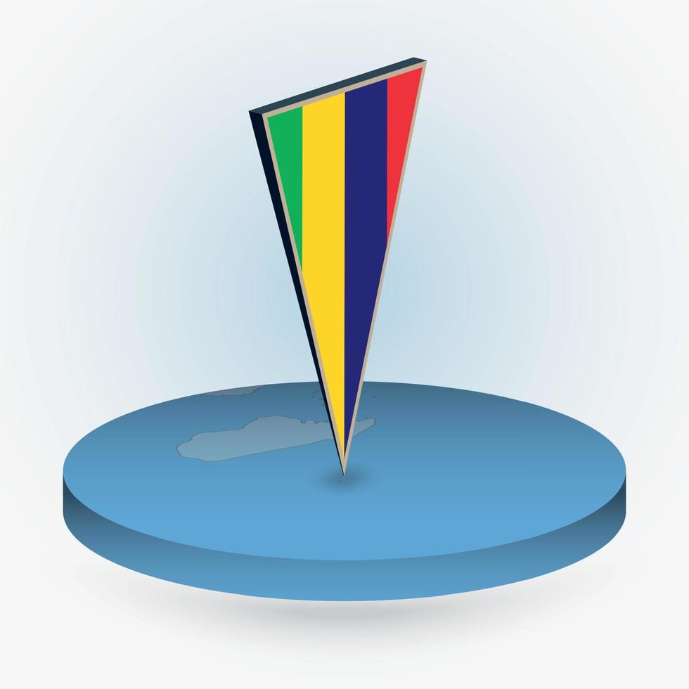 Mauritius Karte im runden isometrisch Stil mit dreieckig 3d Flagge von Mauritius vektor