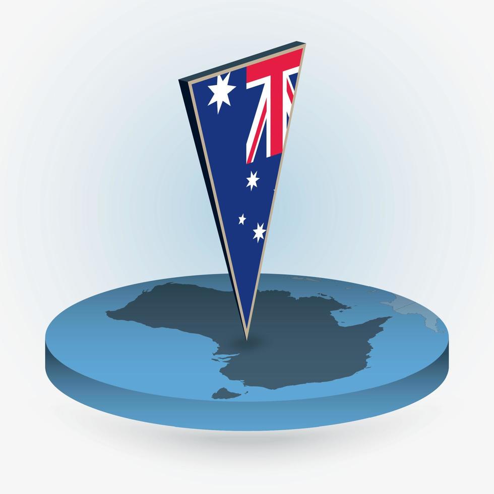 Australien Karta i runda isometrisk stil med triangel- 3d flagga av Australien vektor