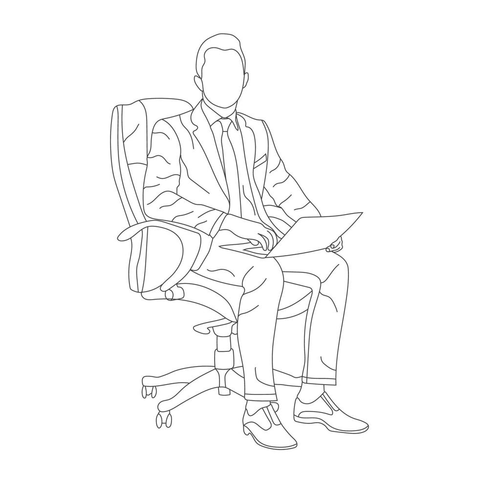 man Sammanträde på en stol linje konst med vit bakgrund, illustration linje teckning. vektor