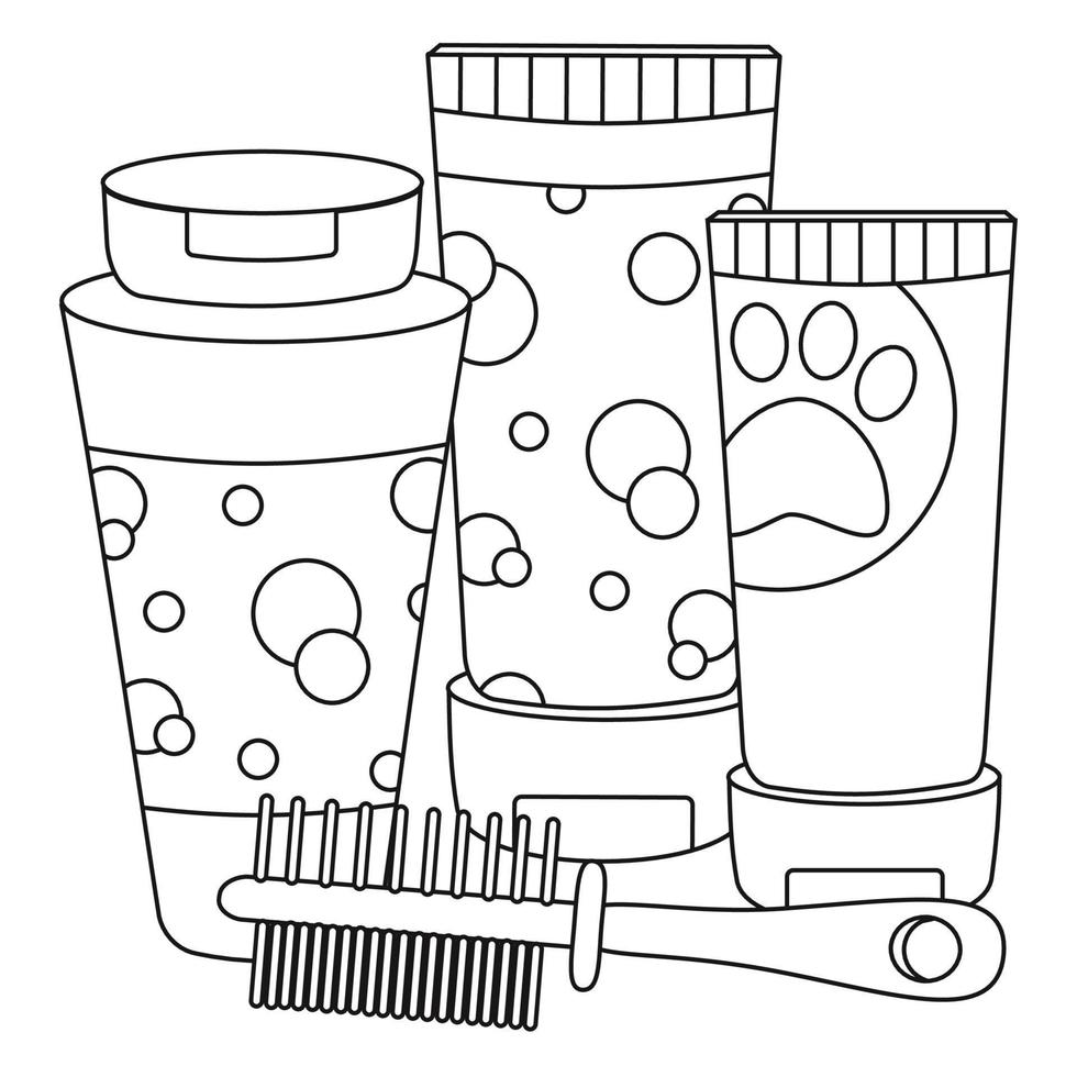 uppsättning av element för djur, katter, hundar, schampon och hårkam. vektor