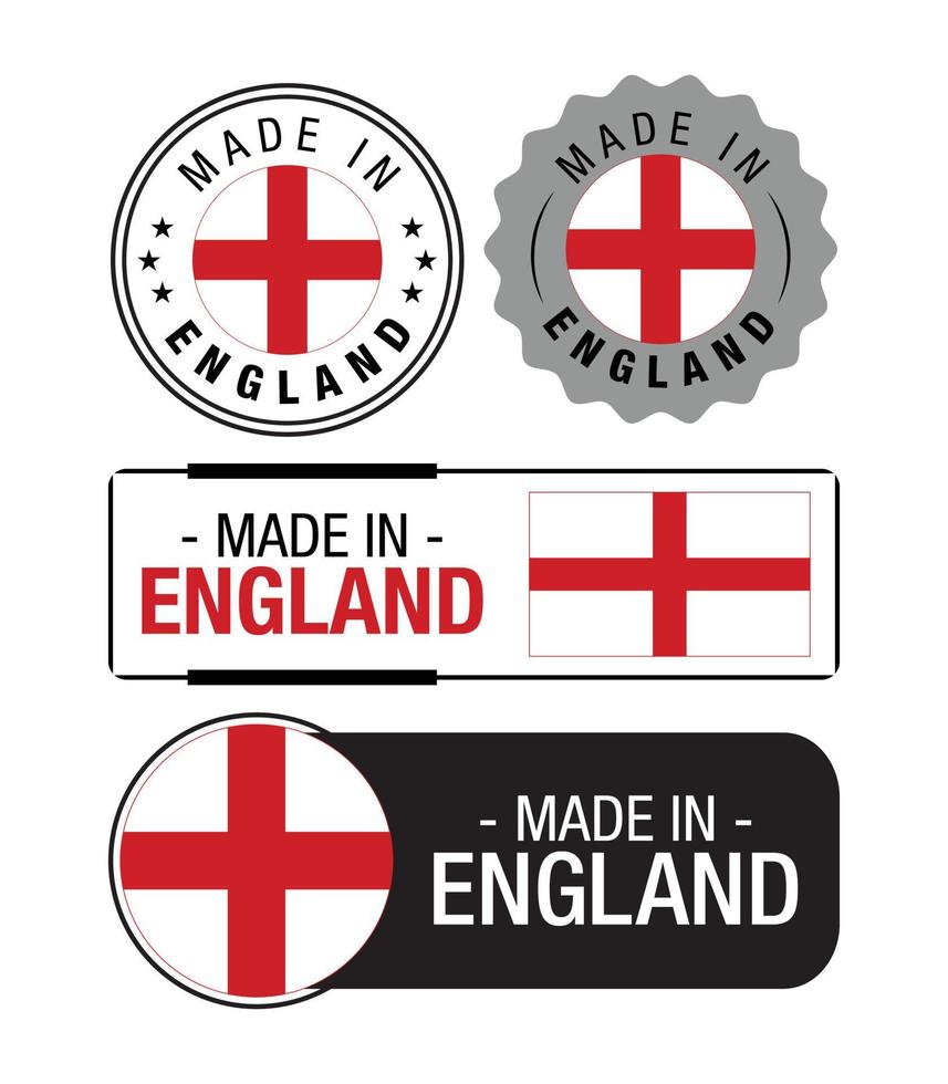 einstellen von gemacht im England Etiketten, Logo, England Flagge, England Produkt Emblem vektor