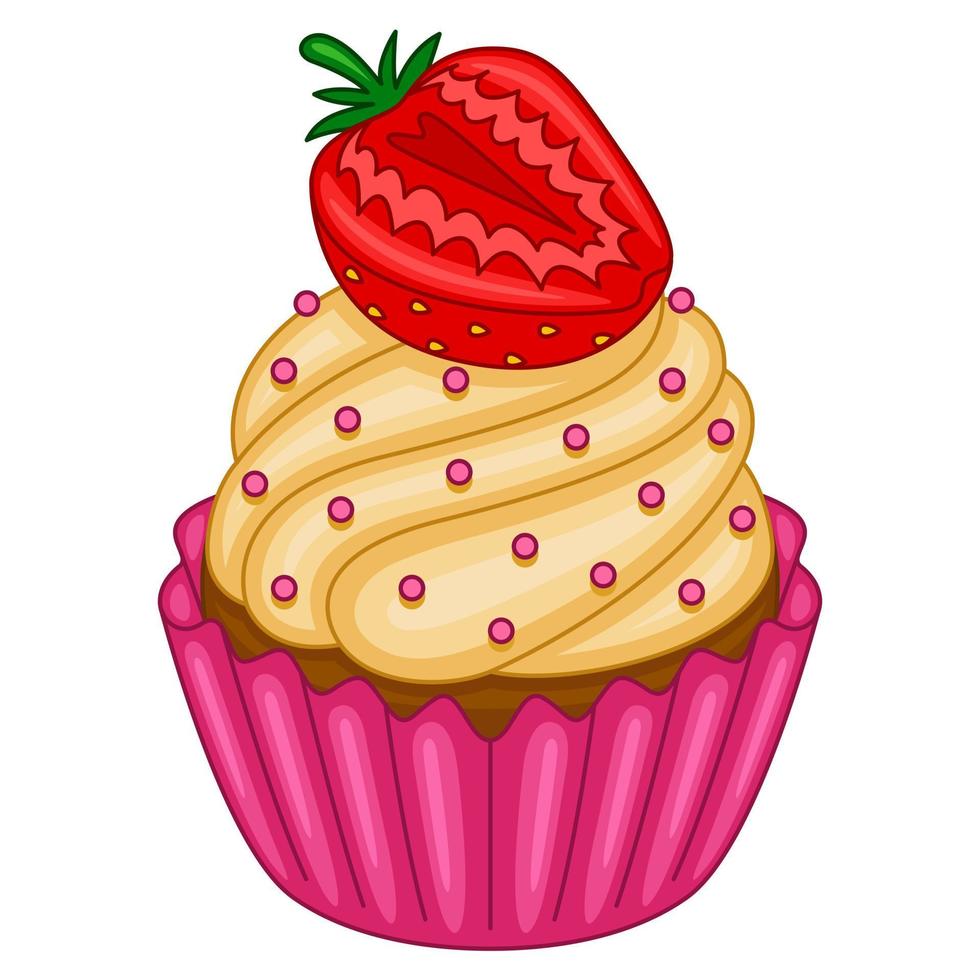 jordgubb muffin i vektor illustration