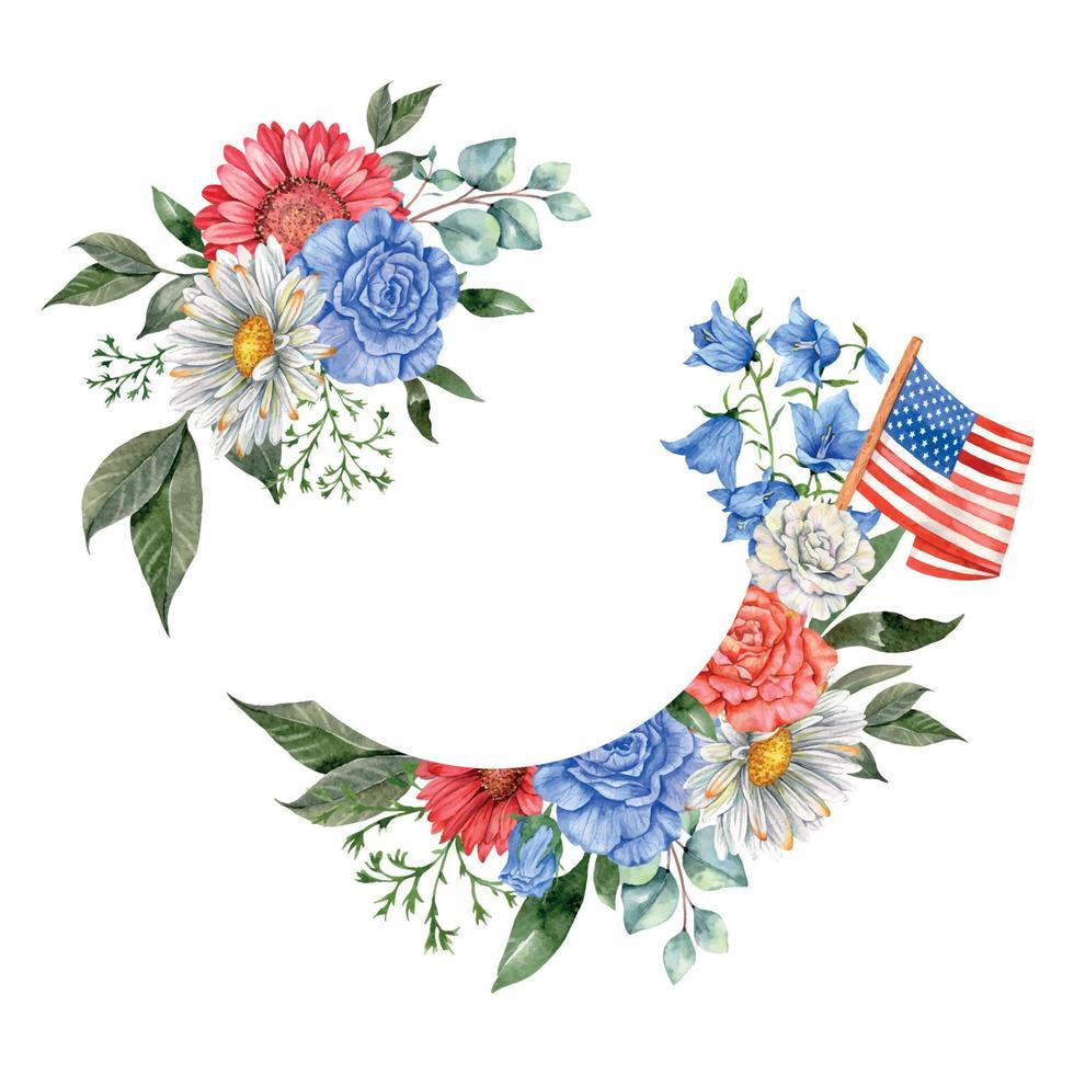 4:e av juli patriotisk begrepp. oberoende dag design element. hand målad vattenfärg blommig arrabgement . botaisk illustration vektor