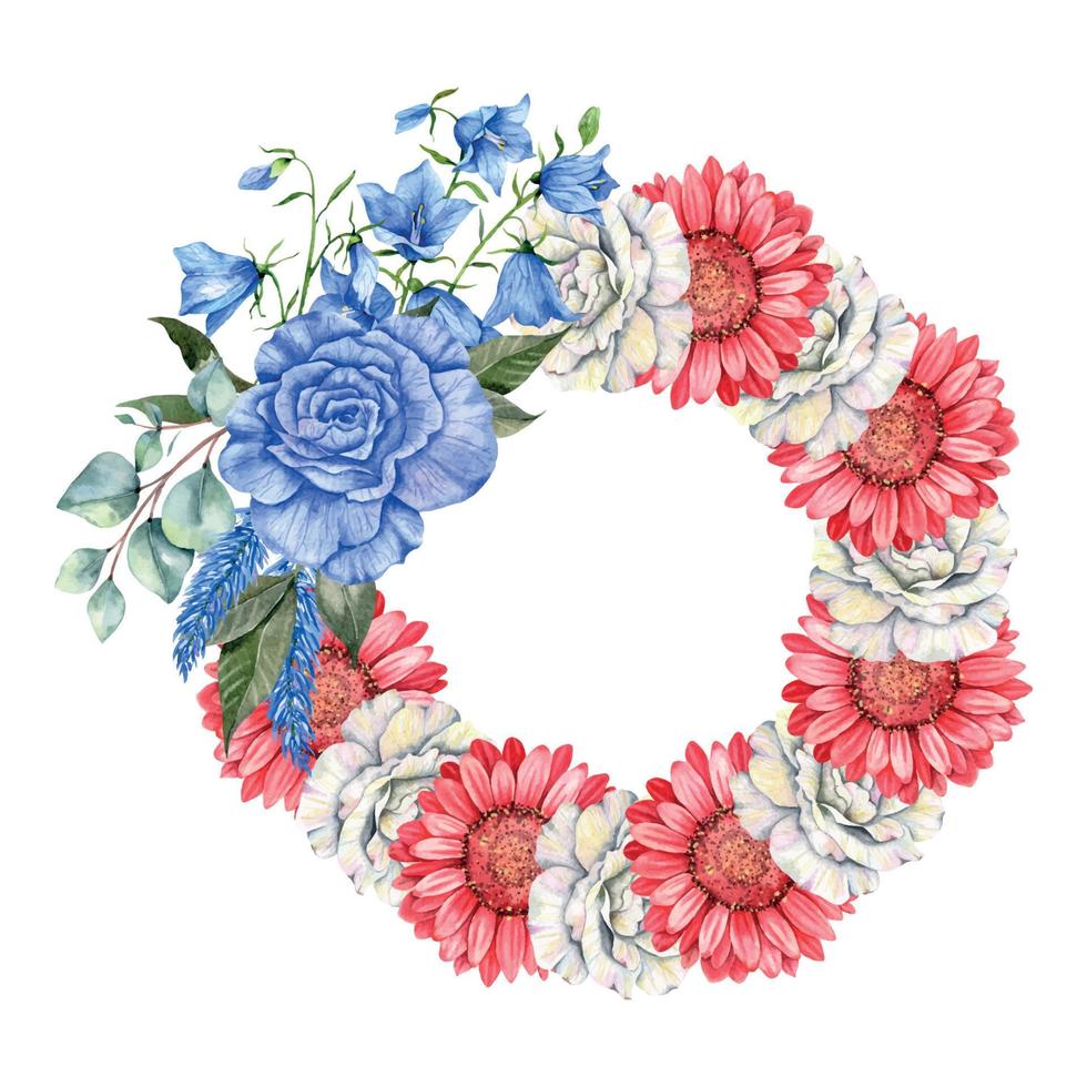 4:e av juli patriotisk begrepp. oberoende dag design element. hand målad vattenfärg blommig arrabgement . botaisk illustration vektor