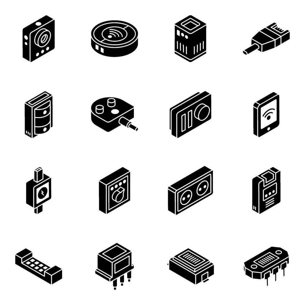 isometrisches Icon-Set für Hardware und Tools vektor