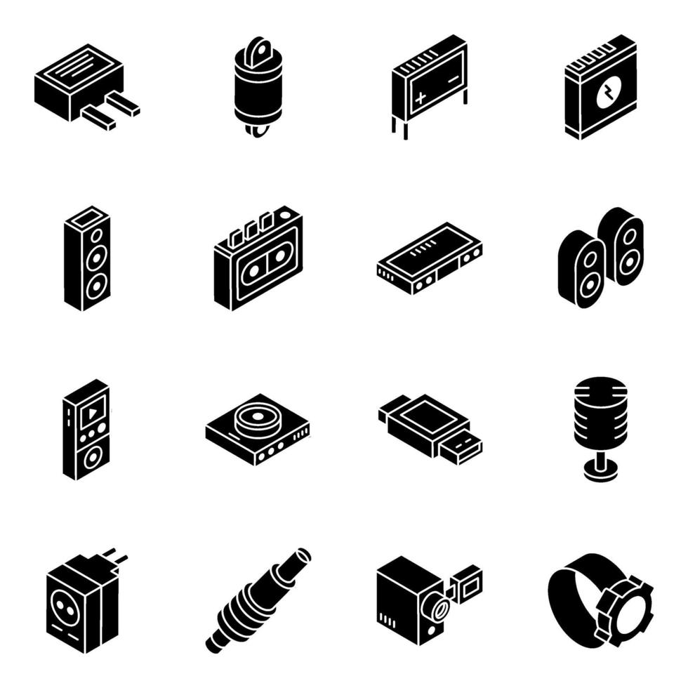 isometrische Symbole für Autoteile und Multimedia vektor