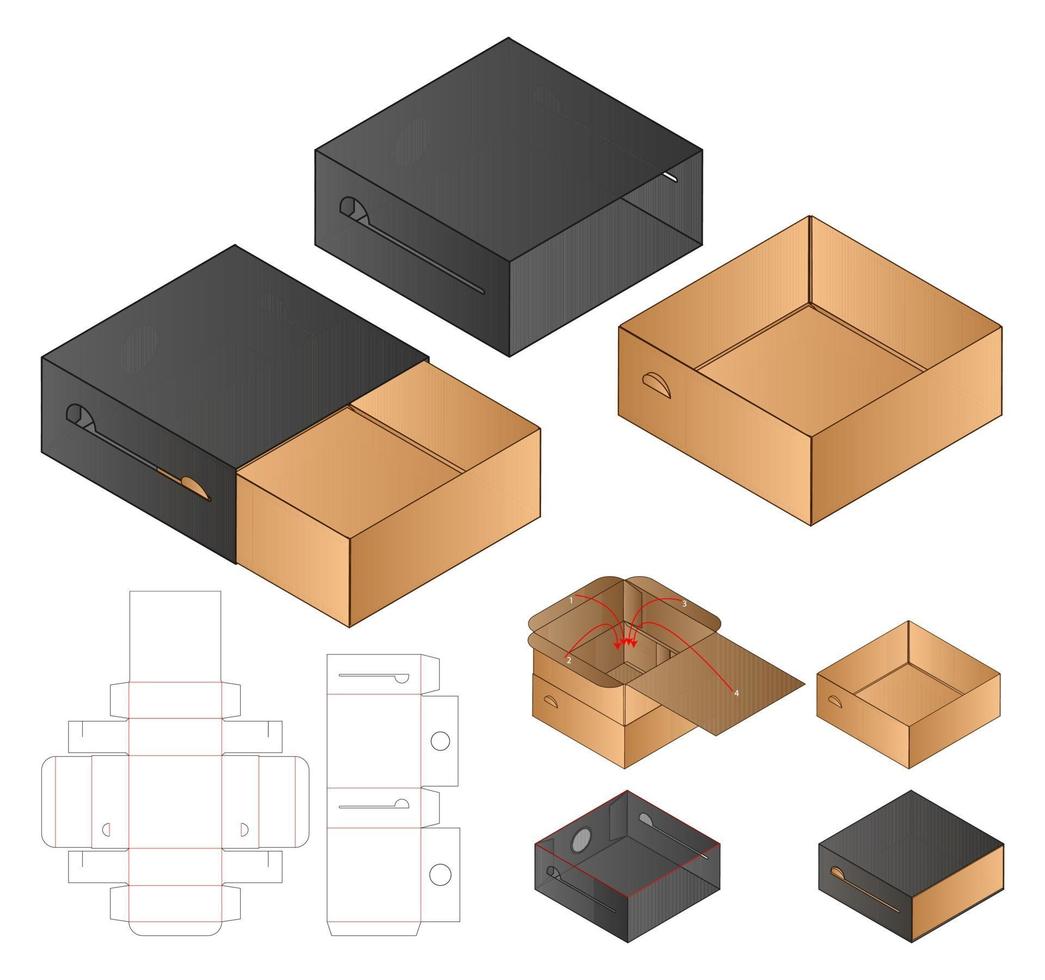 Box Verpackung gestanzte Vorlage Design. 3D-Modell vektor