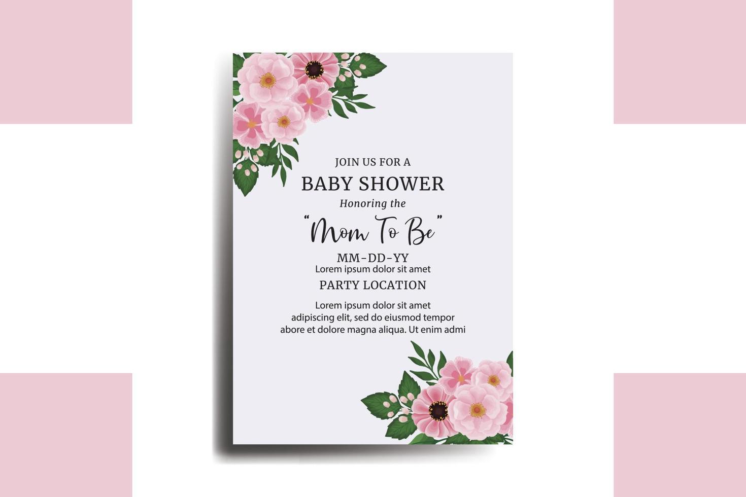 Baby Dusche Gruß Karte Zinnie und Pfingstrose Blume Design Vorlage vektor