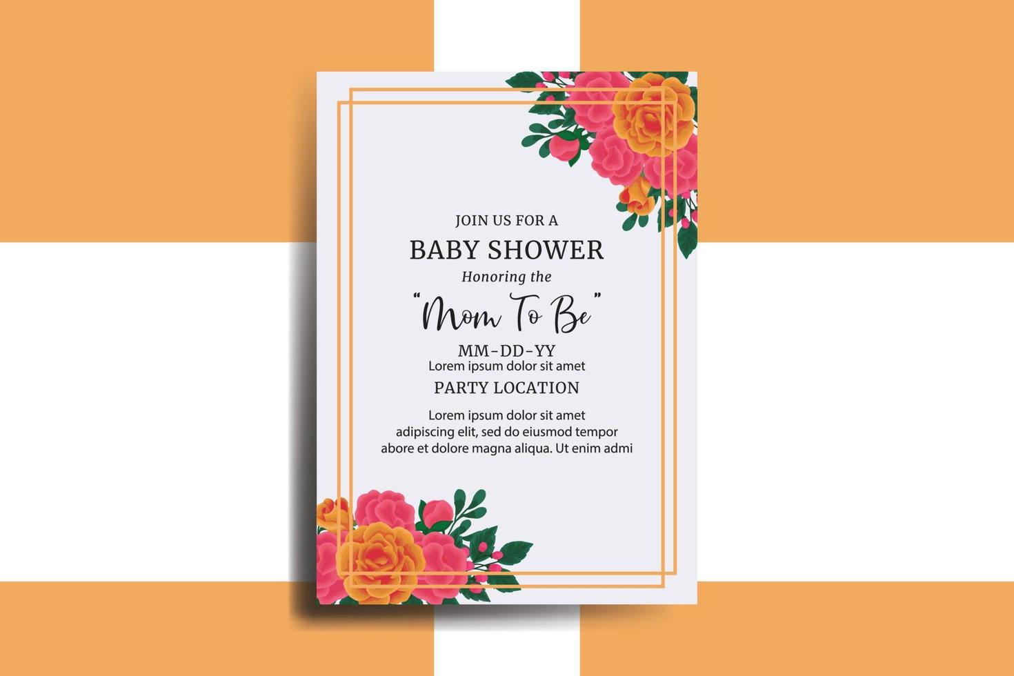 Baby Dusche Gruß Karte Orange Rose Blume Design Vorlage vektor