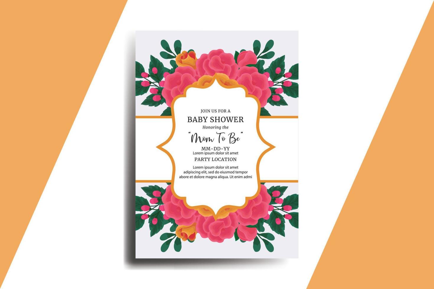 Baby Dusche Gruß Karte Orange Rose Blume Design Vorlage vektor