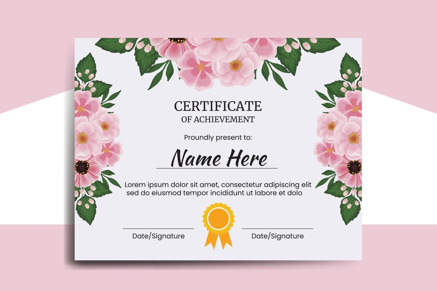 certifikat mall zinnia och pion blomma vattenfärg digital hand dragen vektor