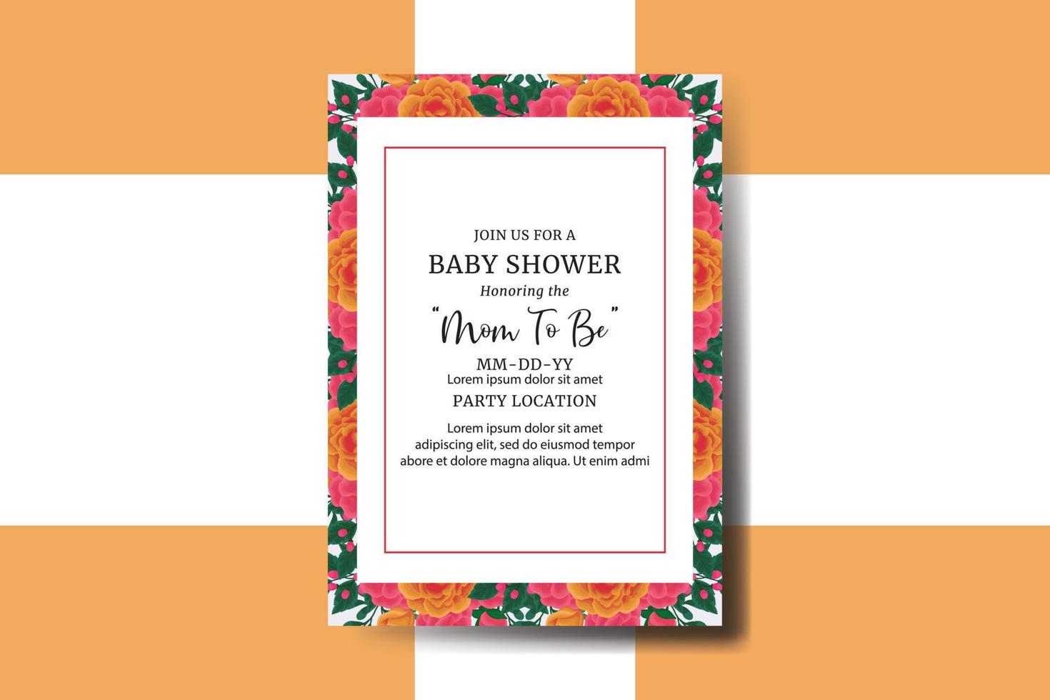 Baby Dusche Gruß Karte Orange Rose Blume Design Vorlage vektor