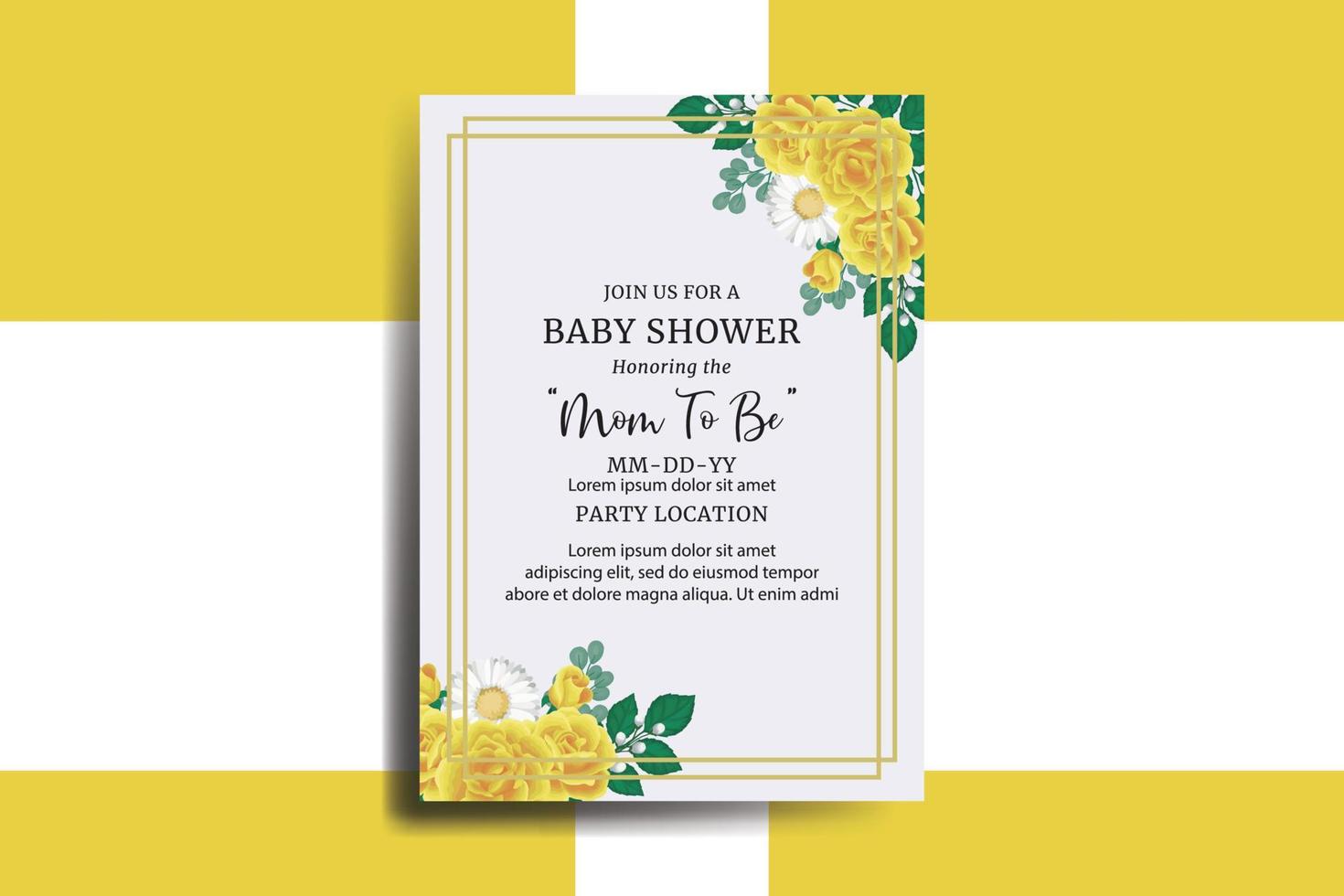 Baby Dusche Gruß Karte Gelb Rose Blume Design Vorlage vektor