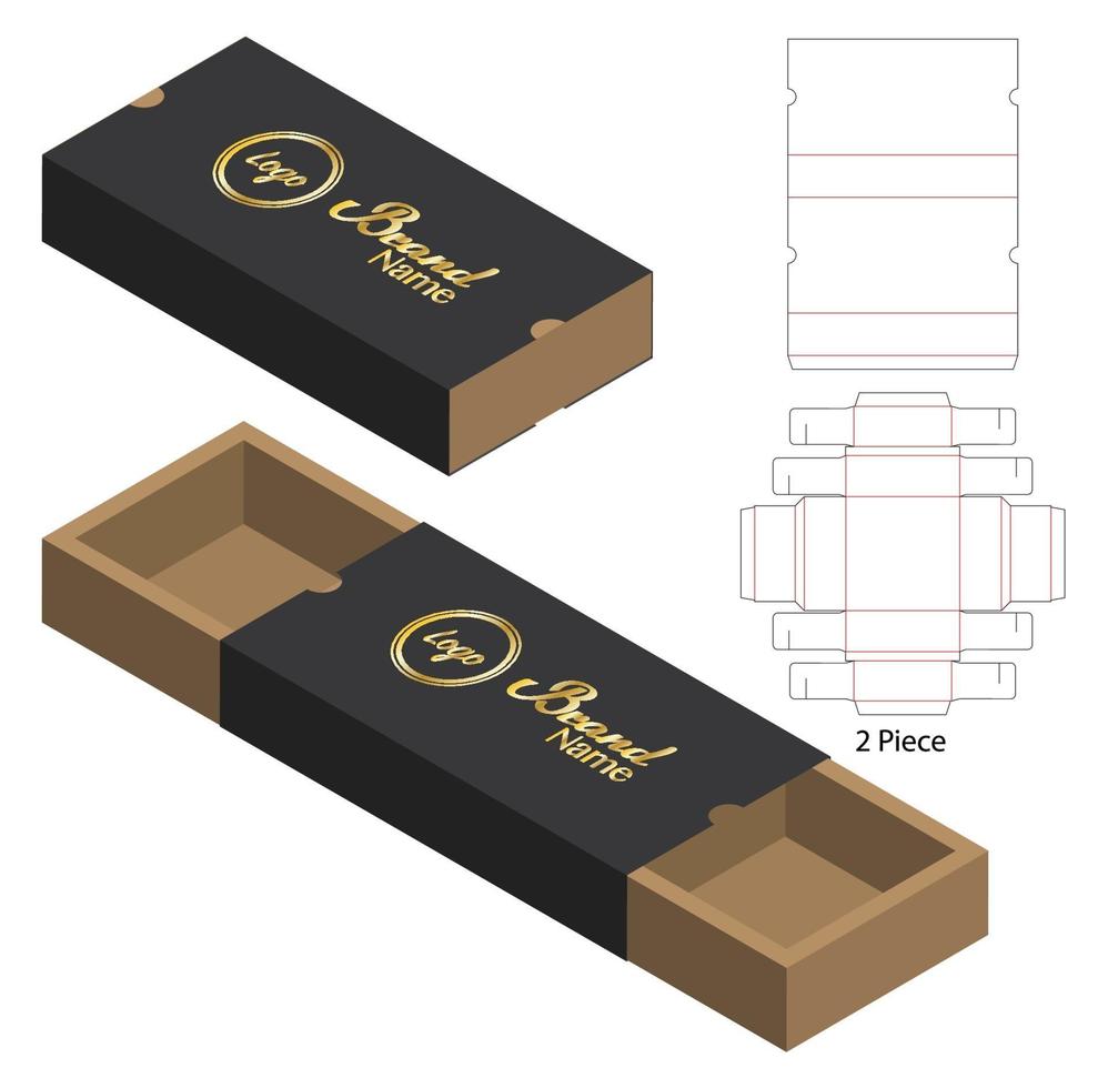 låda förpackning stansad mall design. 3d mock-up vektor