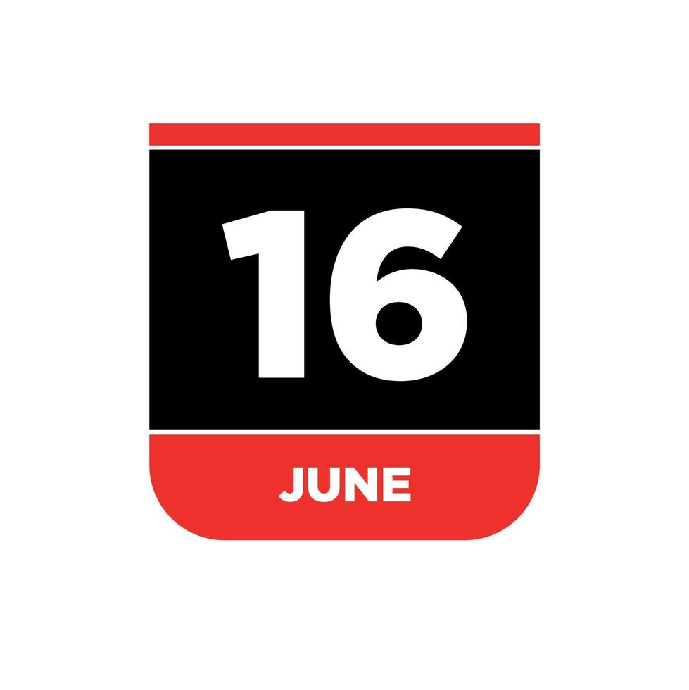 16: e juni kalender datum vektor ikon. 16 juni text.